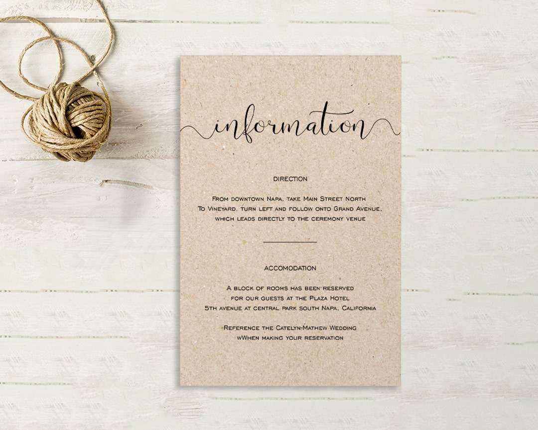 Wedding Enclosure Card Details Card Information Card Etsy