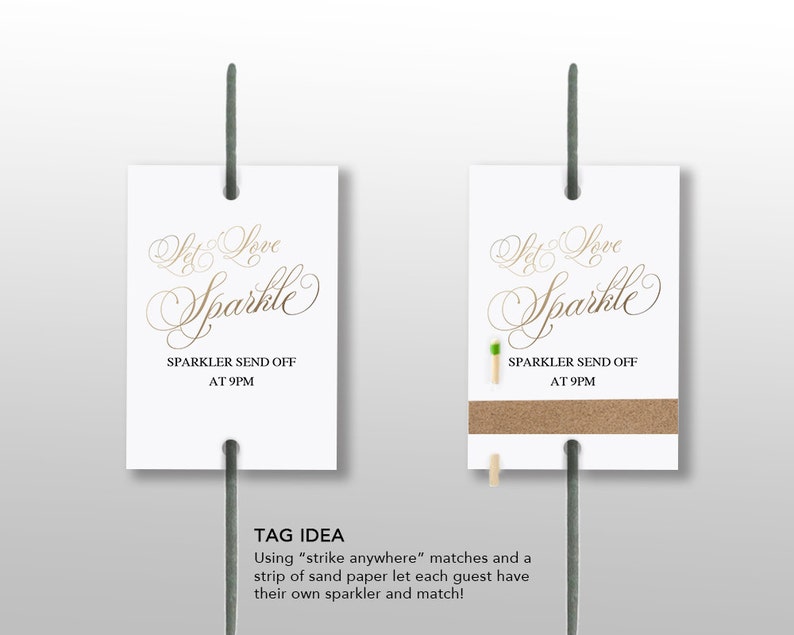 Gold Sparkler Send Off Sign, Sparkler Sign, Let Love Shine, Sparkler Send Off, Wedding Sparkler Tags, Faux Gold TEMPLETT PDF Jpeg SPP007sso image 2