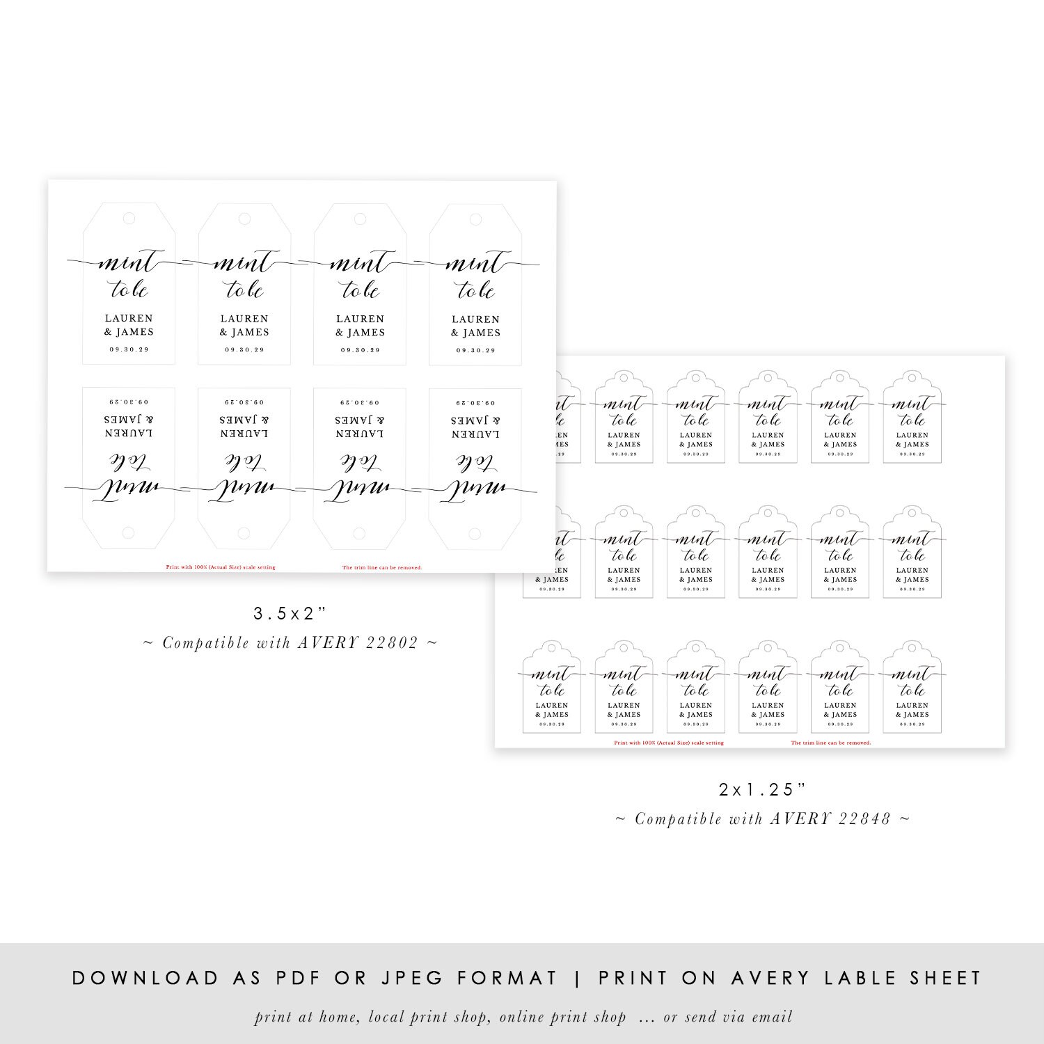 Mint To Be Gift Tag Printable Wedding Favor Tag Template Etsy
