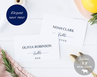 Navy Wedding Place Card Printable, Place Card Template, Meal Choice Selection, Table Number Name Seating Instant Download TEMPLETT #SPP008pc