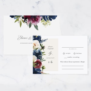 Red Navy Flowers Rsvp Card Template, Printable Wedding RSVP, RSVP Postcard, Response Card, TEMPLETT, Jpeg pdf, Winter Flower SPP090rs image 8
