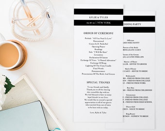 Wedding Program Template, Printable Wedding Program, Ceremony Printable Template, Black Stripe, TEMPLETT, PDF, Jpeg Download #SPP034pr