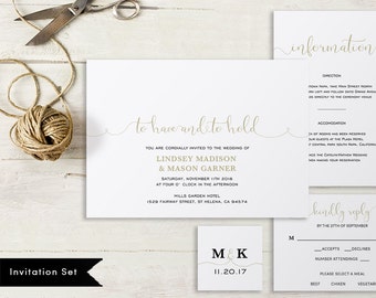 Printable Wedding Invitation Template Wedding Invitation Set DIY Wedding Cards Instant Download Editable Gold To Have and To Hold #SPP004wis