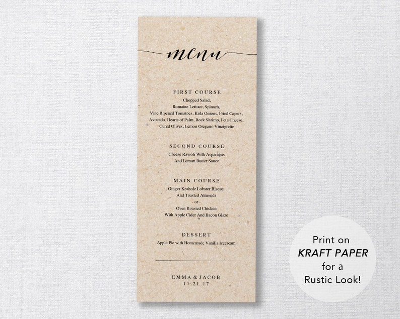 Wedding Menu Template, Printable Menu, Wedding Dinner Menu, DIY Menu Card, Rustic Calligrahpy, TEMPLETT PDF Jpeg Download SPP007mn image 3