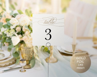 Printable Table Numbers, Wedding Table Number Printable rustic Wedding, PDF Template, tent fold table numbers Faux Gold Foil print #SPP018tn