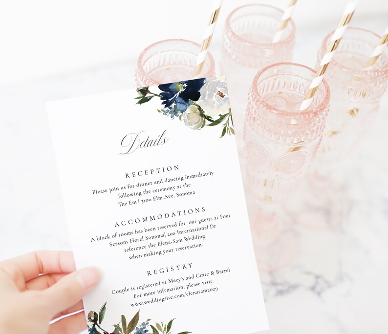 TEMPLETT Printable Details Card Wedding Enclosure Information card Red Navy Flowers Wedding Enclosure Card Template Autumn #SPP090wd