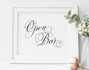 Wedding Bar Sign, Open Bar Sign, Printable Editable Wedding Templates, Alcohol Sign, Cockails Sign, TEMPLETT PDF Jpeg Download #SPP014ob