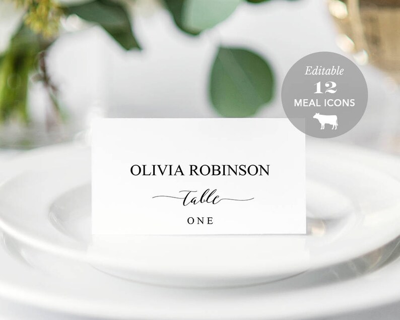 Wedding Place Card Printable Place Card Template Meal Choice Etsy