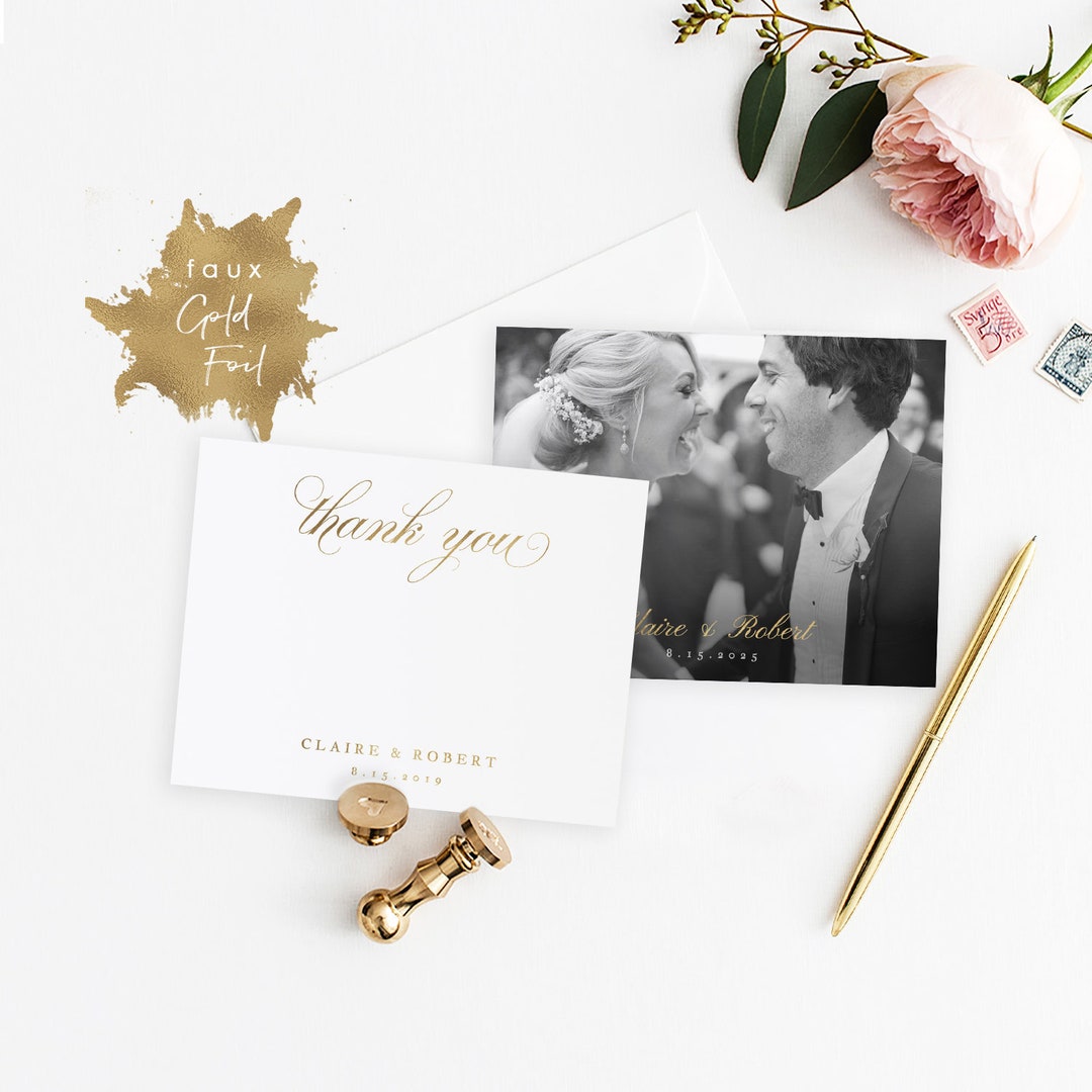 Gold Printable Thank You Card Template, Personalized Thank You Card ...