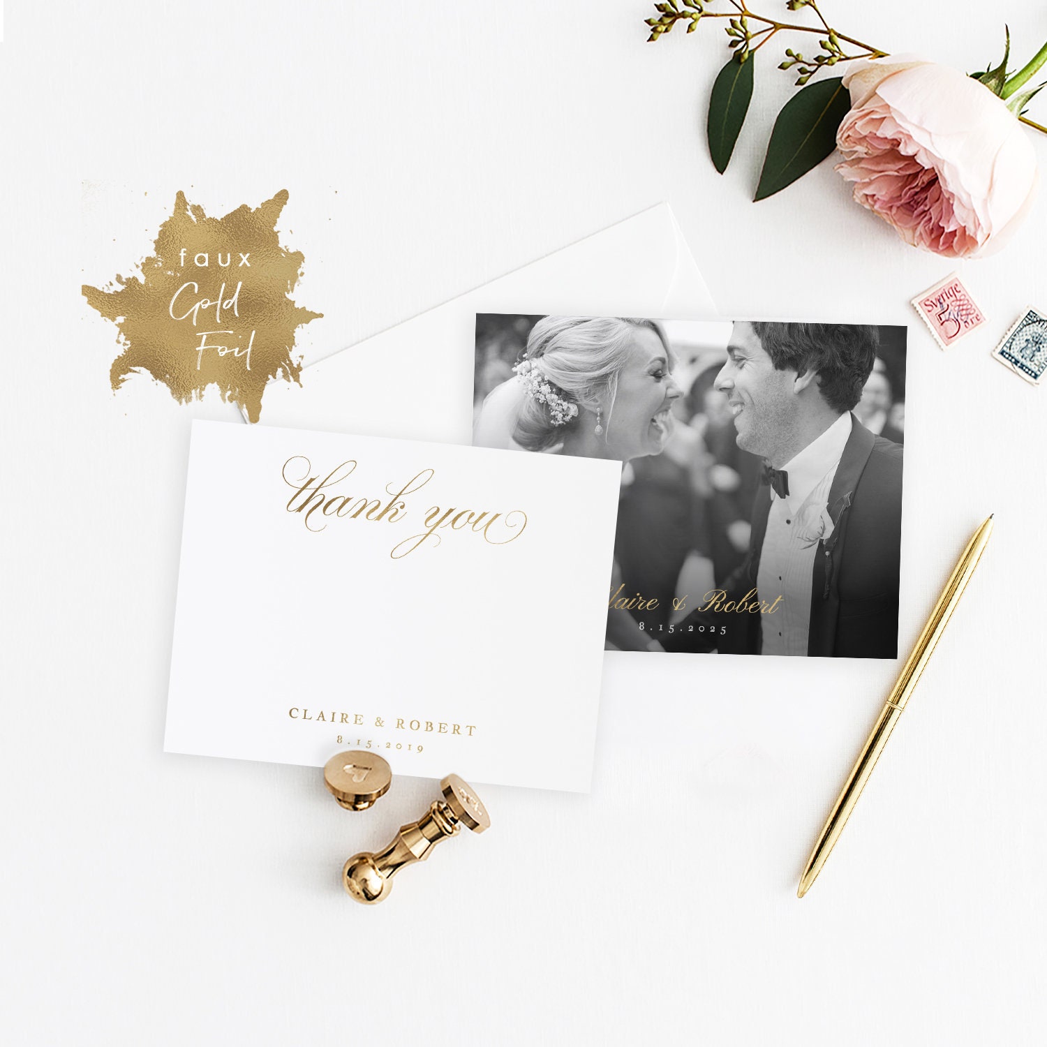 Gold Printable Thank You Card Template Personalized Thank You | Etsy