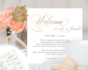 Gold Wedding Itinerary Card, Welcome Note, Printable Wedding Itinerary, Wedding icon Timeline Welcome Bag Letter TEMPLETT PDF Jpeg #SPP018we