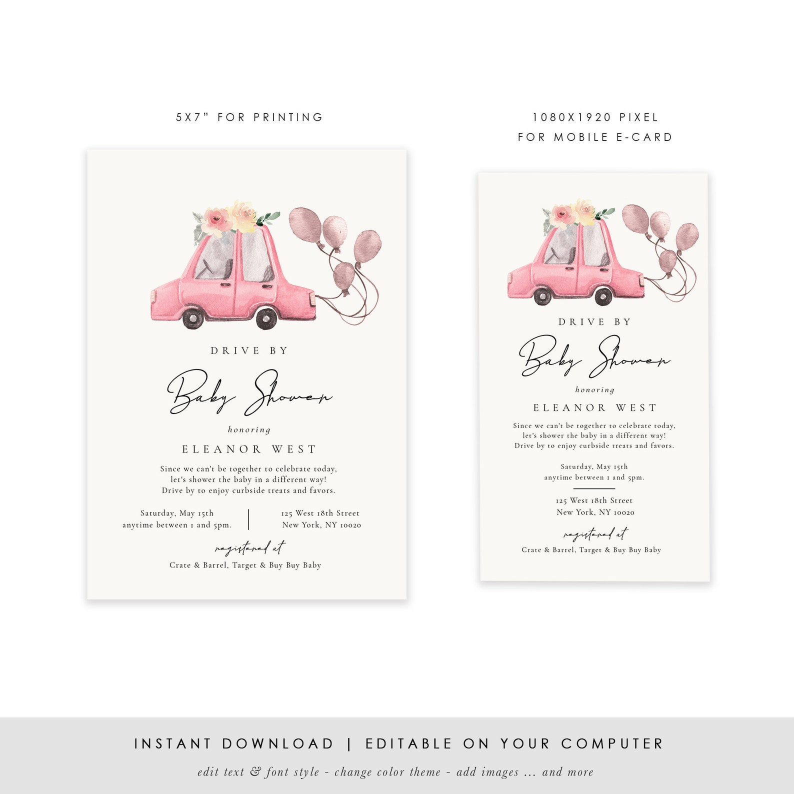 Drive by Baby Shower Invitatoin Template Quarantine Social Etsy