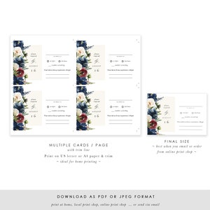 Red Navy Flowers Rsvp Card Template, Printable Wedding RSVP, RSVP Postcard, Response Card, TEMPLETT, Jpeg pdf, Winter Flower SPP090rs image 5