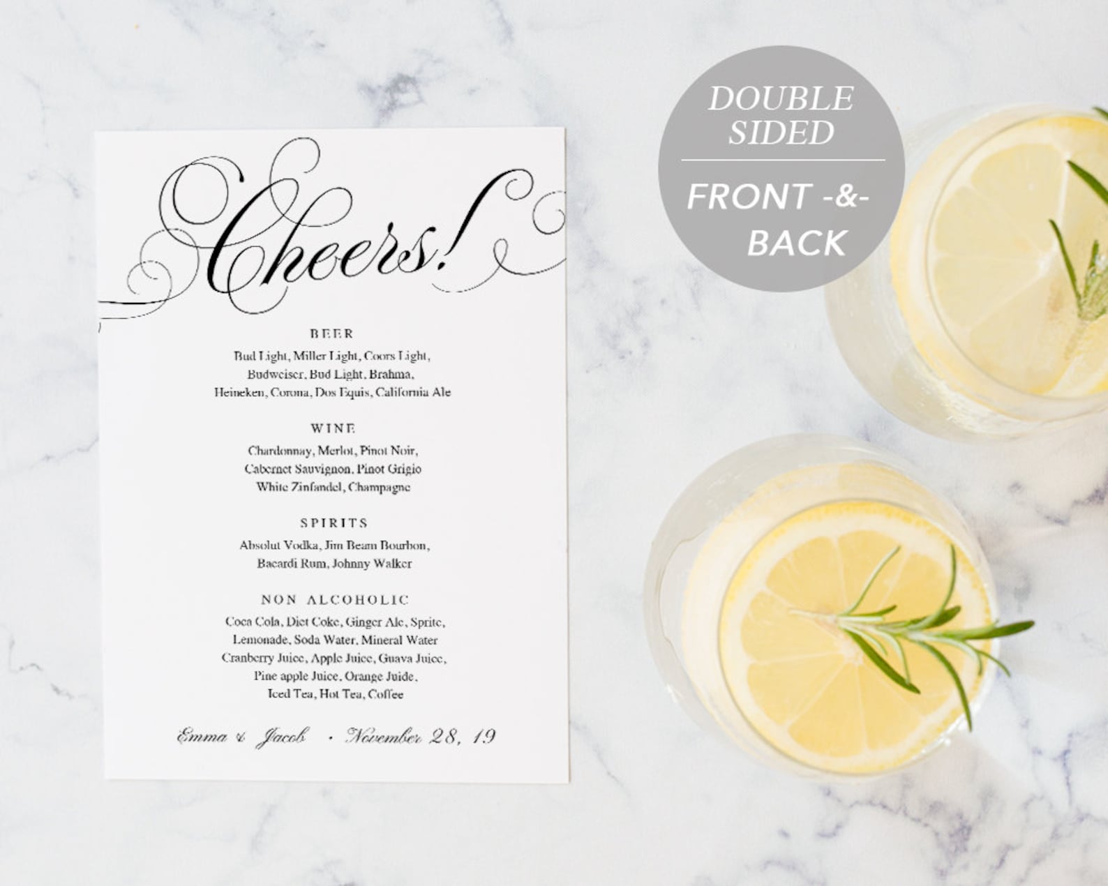Drink Menu Template Printable Wedding Drink Menu Alcohol - Etsy