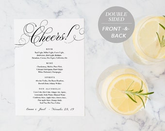 Drink Menu Template, Printable Wedding Drink Menu, Alcohol Menu, DIY Menu Card, TEMPLETT PDF Jpeg Download, Modern Caligraphy #SPP014dm57