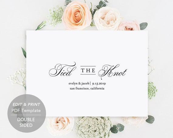 printable wedding announcement template elopement etsy