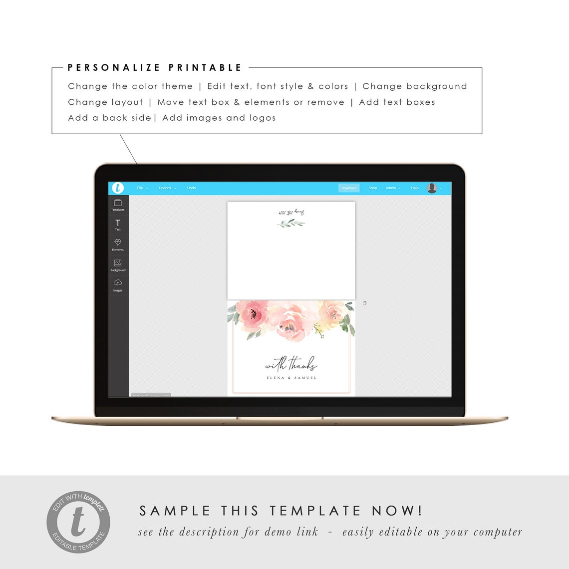 Printable Thank You Card Template Personalized DIY Thank You | Etsy