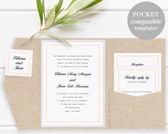 Printable Wedding Invitation Template, Wedding Invitation Set, DIY Wedding Cards, Download, Traditional Blush Frame Modern Pocket #SPP057wis