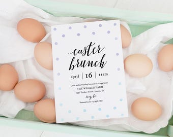 Easter Invitation Template, Easter Egg Hunt Invitations, Printable Easter Party Brunch Invites, TEMPLETT PDF Jpeg Download, Sunday #SPP325ea