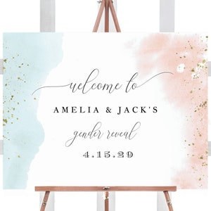 Welcome Sign Template, Gender Reveal Welcome Sign, Printable Gender Reveal Sign, Watercolor Blue or Pink, TEMPLETT PDF Jpeg SPP064GRS image 2