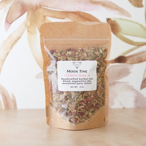 Moon Time Cramp Ease Herbal Tea, Menstrual Pain Relief Support Tea, Organic Herbal Tea, Yoni Support Tea Moon Cycle, Formulated by Herbalist