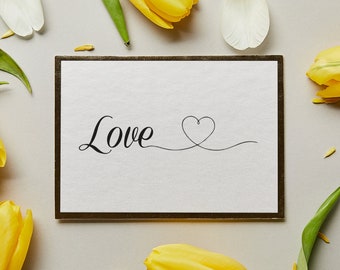 Post- oder Klappkarte mit "Love" Kalligraphie in verschiedene Farben, Grußkarte Liebe, Karten zum Valentinstag, schlichte bunte Postkarte