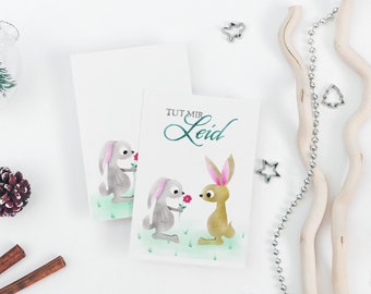 I'm sorry postcard or folding card for friends and family, cute illustrated apology card with rabbits