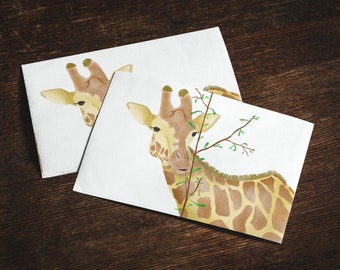 Postcard or greeting card featuring giraffes, a cute gift for giraffe lovers, giraffe pictures on a beautiful card, a giraffe gift