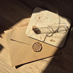 Handgemaakte houten kaart, wensvervuller 10 cm x 13 cm