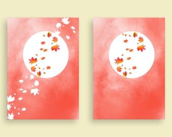 Postcard or folding card with red maple, beautiful autumn greeting card featuring a red Japanese maple, Japanese style