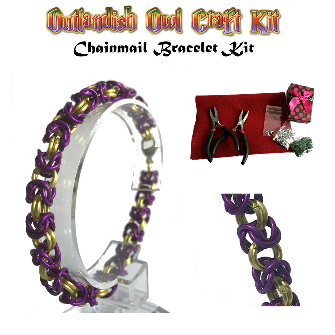 Purple and Gold Byzantine, Chainmail Bracelet Kit,jewellery Making Kit