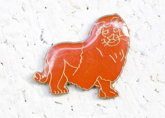Vintage Orange Lion Hard Enamel Lapel Pin Back - … - image 1