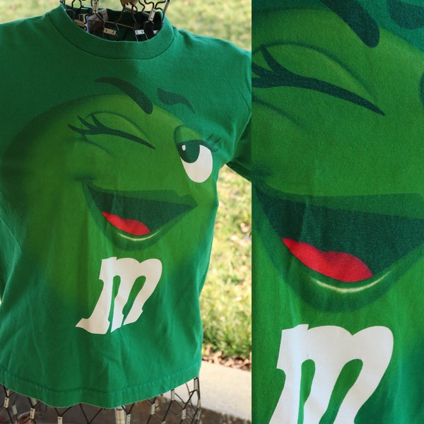 Vintage 90s Y2K Flirty Green M&M Short Sleeve Shirt | Official Mars Inc Merch | Size Medium