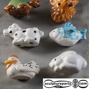 animal refrigerator magnets lot of 6: turtle rabbit cow fish chicken fox