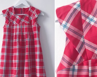 Vintage maternity dress vintage maternity gown 1970s vintage pregnancy dress, red plaid checked size 8 small
