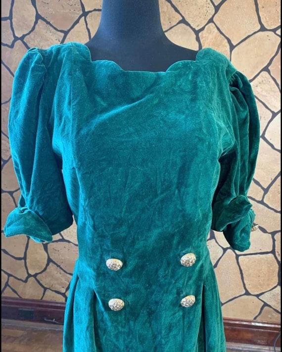 Handmade Pinup Style Velvet Green Dress - image 2
