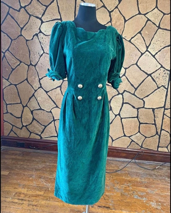 Handmade Pinup Style Velvet Green Dress - image 1