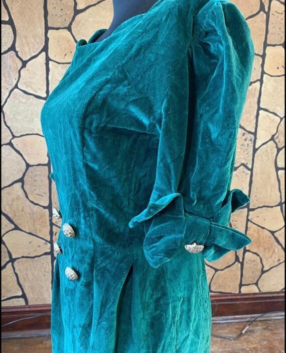Handmade Pinup Style Velvet Green Dress - image 4