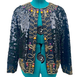Plus Size Vintage Sail Away Black Sequin Size Medium Jacket 1980’s