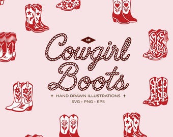 Cowgirl Boots Clipart Bundle – Retro Cowboy Boot SVG PNG EPS, Western Wedding, Bridal Party, Disco, Hen Do, Canva, Instant Download