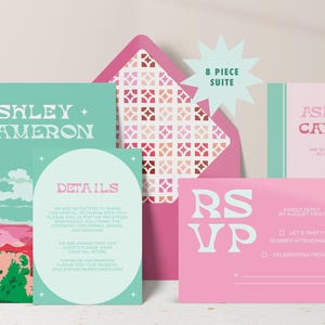Printable Retro Grand Canyon Wedding Invitation Suite, Pink Southwest Wedding Invites, Desert Wedding, 70s Wedding, Arizona Wedding, RSVP