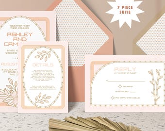Tropical Printable Wedding Invitation, Hawaii, Hawaiian, Beachy, Beach Wedding, Ocean, Bamboo, Editable Invitation, Customizable Suite