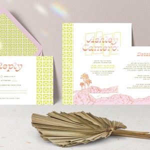 Printable Retro Palm Spring Wedding Invitation Suite, Mid Century Modern Invites, California Beach Wedding, Desert Wedding, RSVP Card, Menu