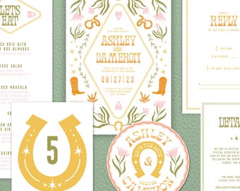 Printed Western Wedding Invitation, Southwestern Invitation Suite, Desert Wedding, Ranch Wedding, Texas Wedding, Cowboy Stationary Invites