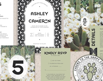Printable Desert Wedding Invitation Suite, Modern Geometric Cactus Theme, Customizable, Invite Suite, Cacti, Arizona, New Mexico, Southwest