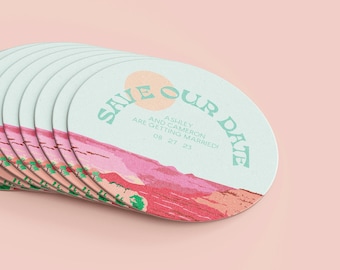 Grand Canyon Coaster, SHIPS FREE! Custom Drink Coasters, Pink Desert Wedding Coasters, Wedding Favors, Beverage Cocktail Beer, Save the Date