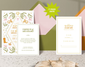 Invito di nozze western stampabile, suite di inviti sud-occidentali, matrimonio nel deserto, matrimonio in ranch, matrimonio in Texas, inviti da cowboy