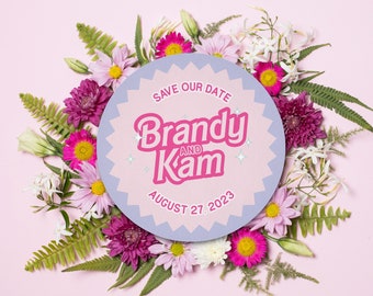 Barbi Style Event Coaster, SHIPS FREE! Fun Colorful Barbi Wedding Coaster, Custom Drink Coaster, Wedding Coasters, Wedding Cocktail Favors