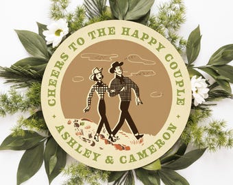 Western Wedding Coaster, SHIPS FREE! Custom Drink Coasters, Wedding Coasters, Wedding Favors, Beverage Cocktail Beer, Cowboy, Desert, Retro