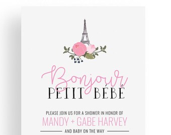 Printable Paris baby Shower Invitation, French Baby Shower Invite, Eiffel Tower Baby Shower Invitations, France baby shower invitations